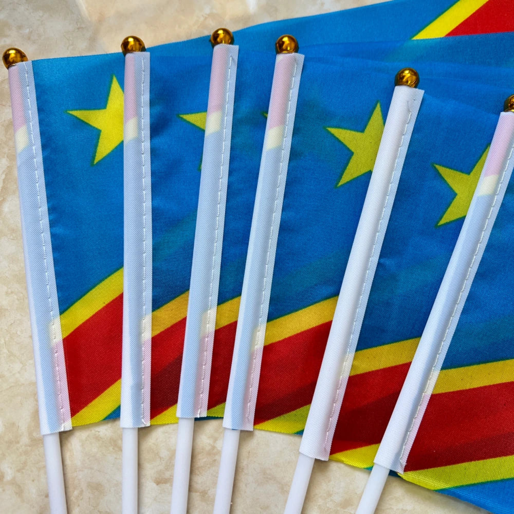 DRC Congo Hand Waving Flags - Small National Banner for Parades